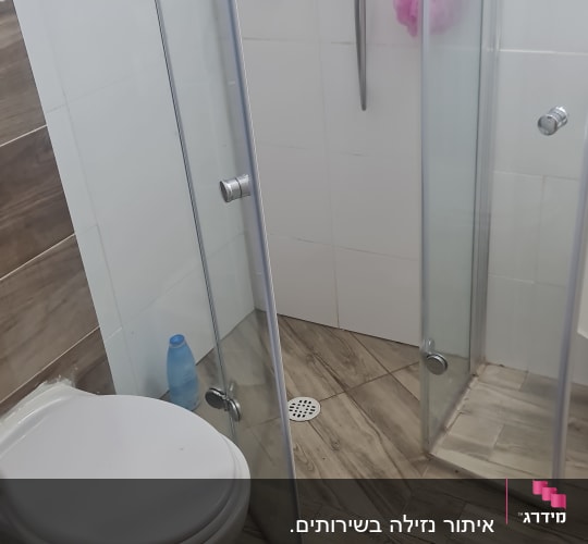 מקלחון זכוכית עם ראש מקלחת וצינור מתכת